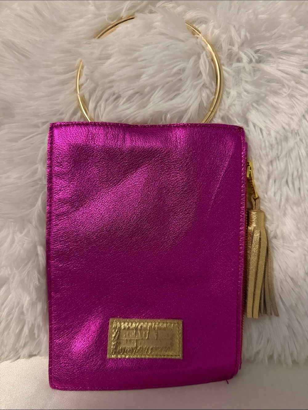Beau & Ro Fuchsia Metallic Wristlet with Gold Accents